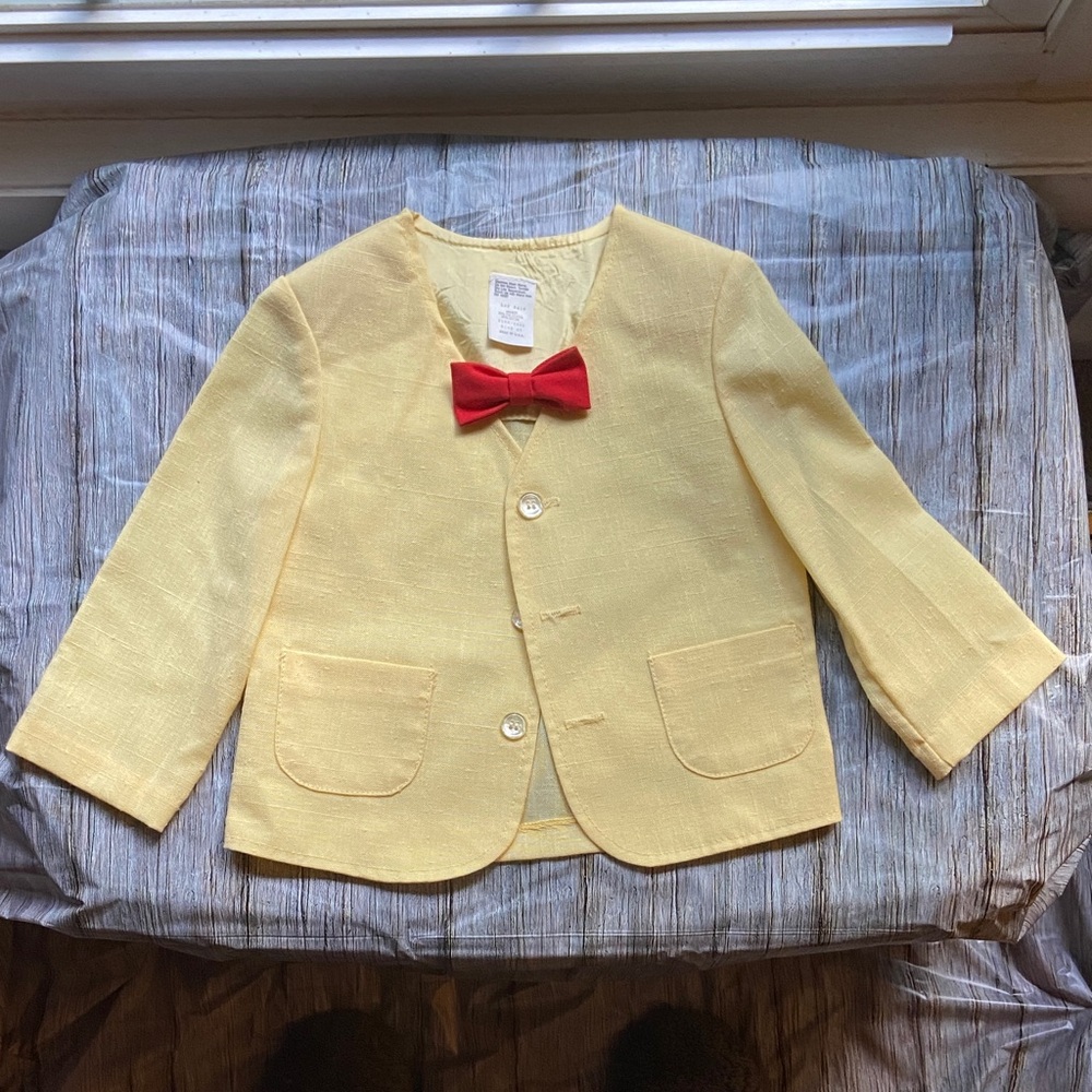 Vintage Stylish Kids Yellow Blazer with Red Bow Tie